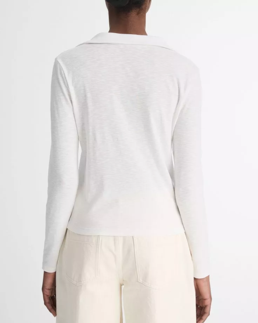 LONG SLEEVE OPEN NECK POLO IN OFF WHITE