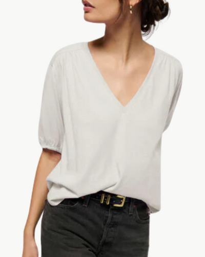 EDIE SHIRRED SHOULDER TOP IN PORCELAIN