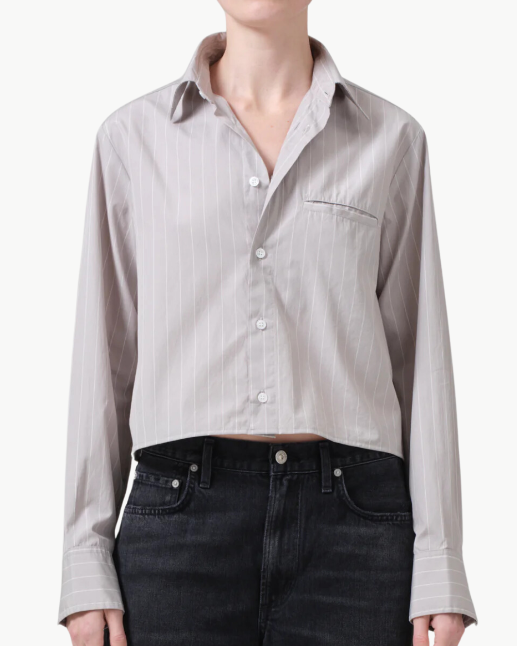 FINO CROPPED SHIRT IN TAILOR GREY STRIPE