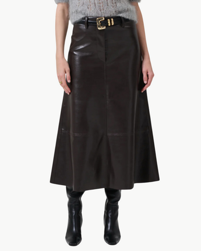 CASSIA LEATHER SKIRT IN CHOCOLATE DARK BROWN