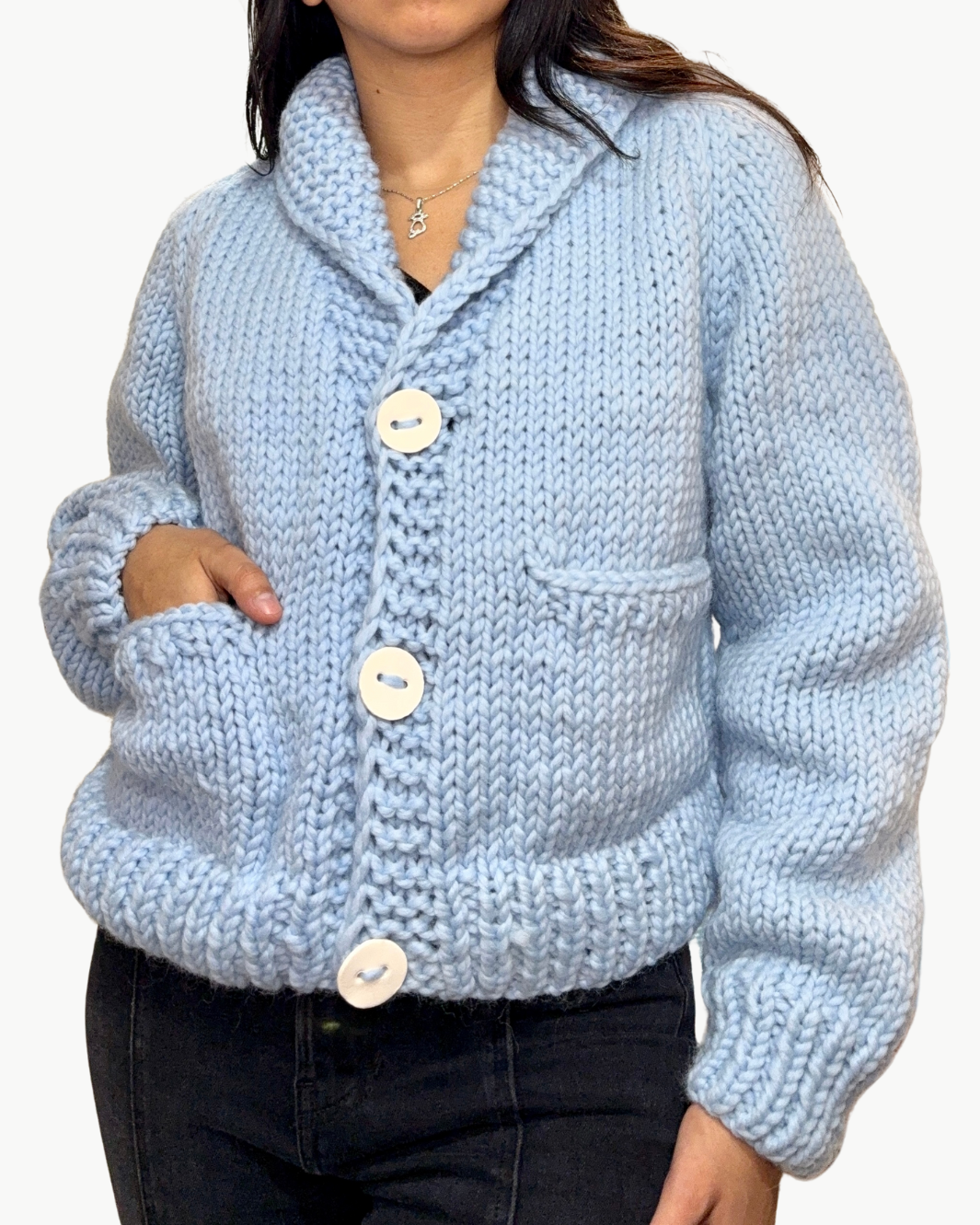 SHORT CLASSIC SKI CARDI IN BLUE BIRD