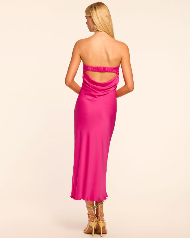 SHAUNA STRAPLESS MIDI DRESS IN PINK PETUNIA