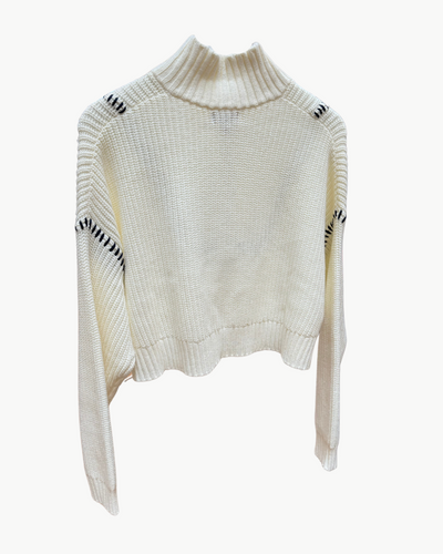 CROPPED HAMPTON SWEATER IN IVORY/NAVY