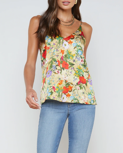 GABRIELLA V NECK TANK IN YELLOW MULTI VINTAGE BOTANICAL