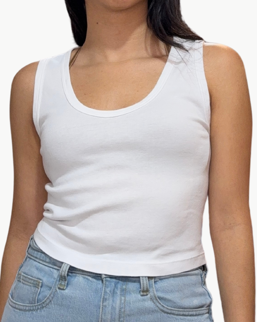 SUPIMA BABY RIB CROPPED TANK IN WHITE