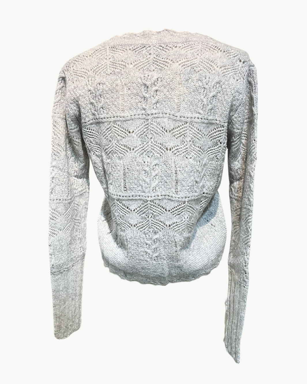 OPEN POINTELLE SEQUIN V NECK CARDIGAN IN POLAR