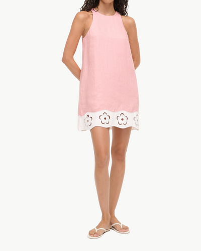 MIKA LINEN DRESS IN FADED BLUSH/WHITE