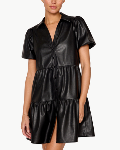 HAVANA VEGAN LEATHER MINI DRESS IN BLACK ONYX