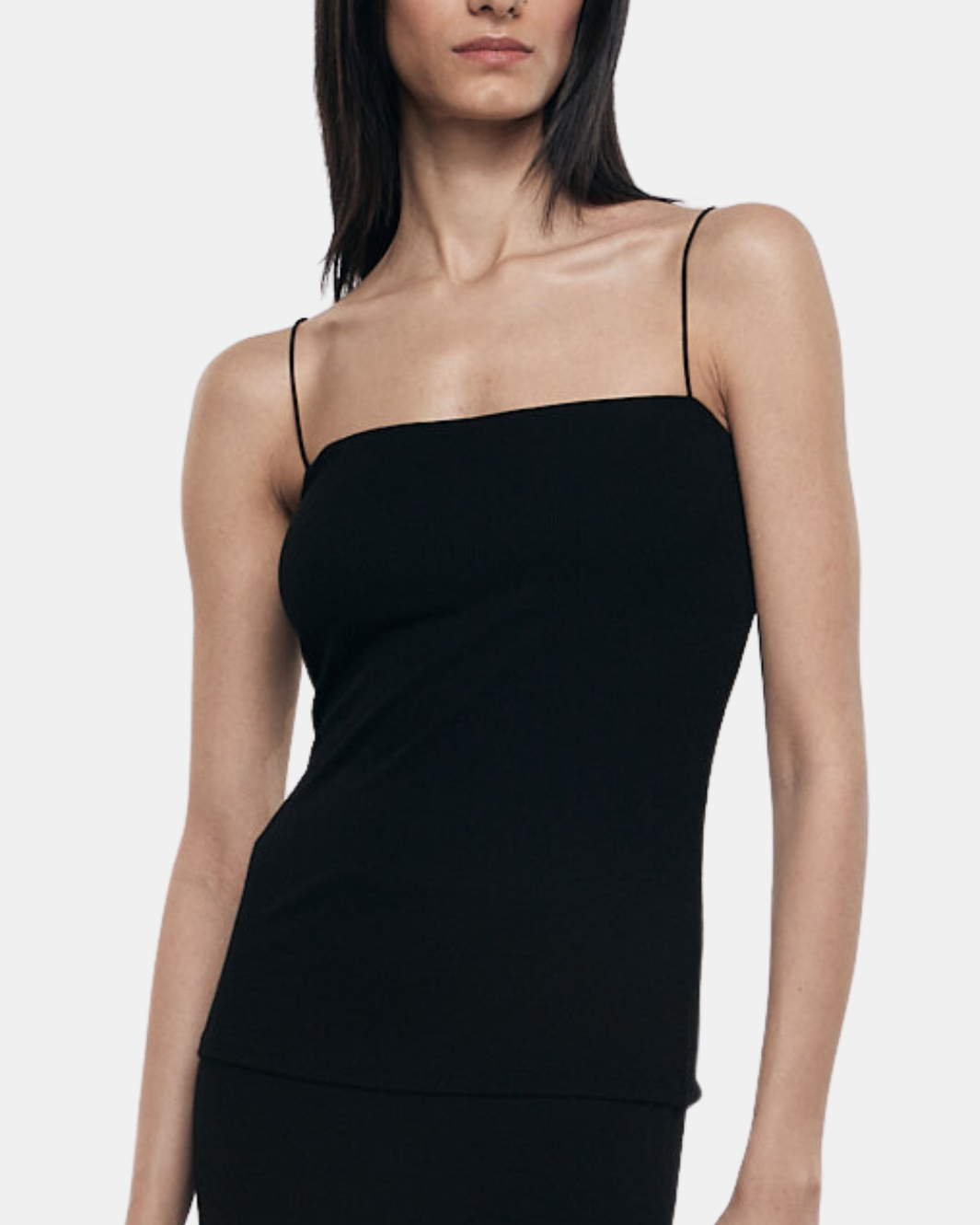 SILK KNIT STRAPPY ESSENTIAL TANK IN BLACK