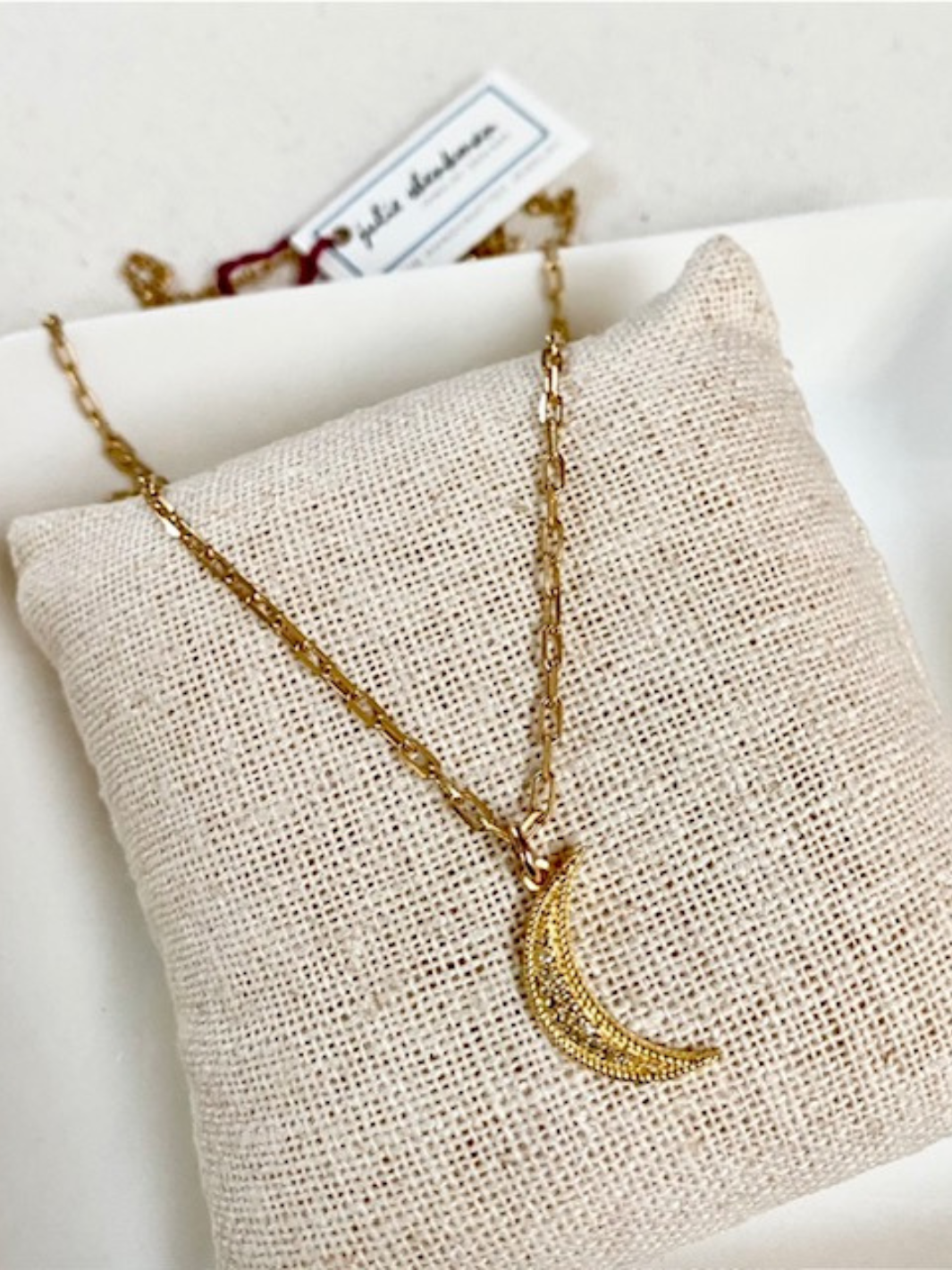 GOLD PAVE DIAMOND MOON NECKLACE