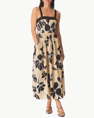 JULIEN DRESS IN KHAKI GRAPHIC FLORAL PRINT