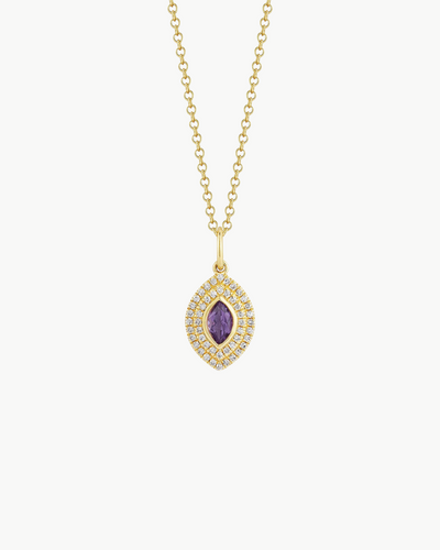 DIAMOND AND MARQUIS AMETHYST GEM NECKLACE IN 14K YELLOW GOLD