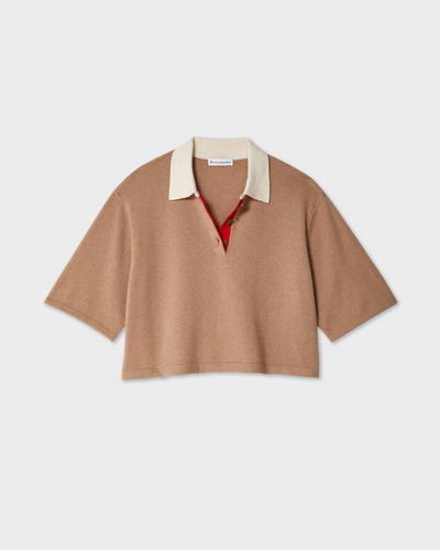 CASHMERE CROPPED POLO IN TRUE CAMEL COMBO