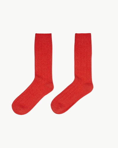 CASHMERE RIBBED SOCK IN CARMINE RED