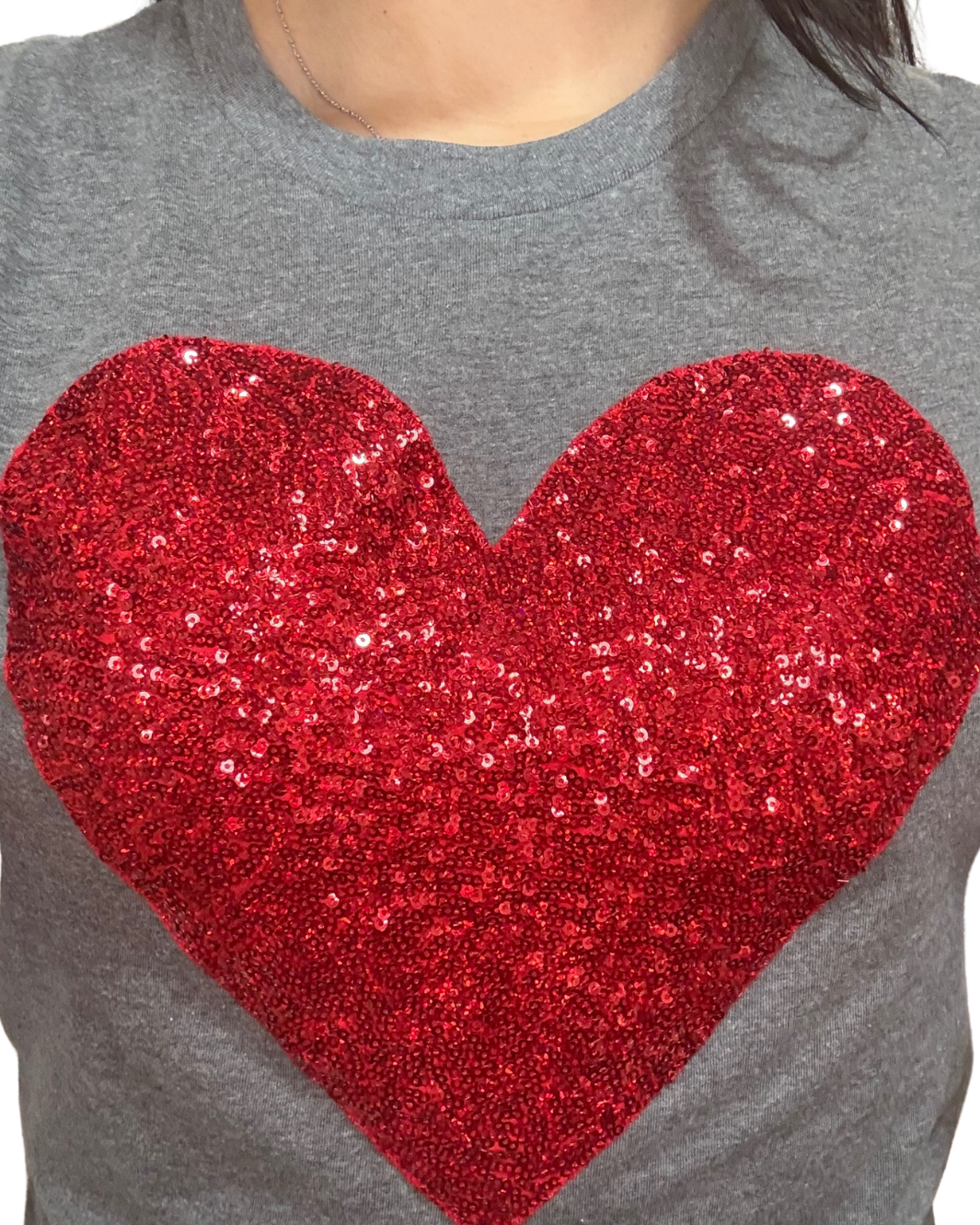 SEQUIN HEART TEE IN GREY