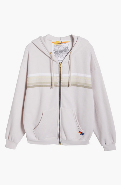 5 STRIPE ZIP HOODIE IN DOVE GREY/WHITE GREY