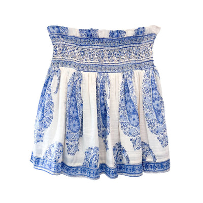 SMOCKED MINI SKIRT IN BLUE FLORAL - Romi Boutique