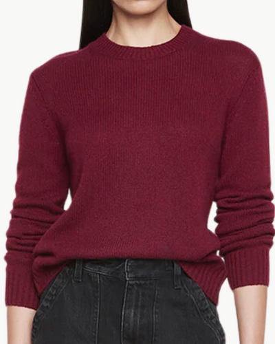 CASHMERE EASY LONG SLEEVE CREW IN BURGUNDY