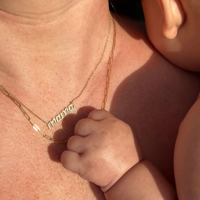 DIAMOND SCRIPT MAMA NECKLACE IN 14K YELLOW GOLD