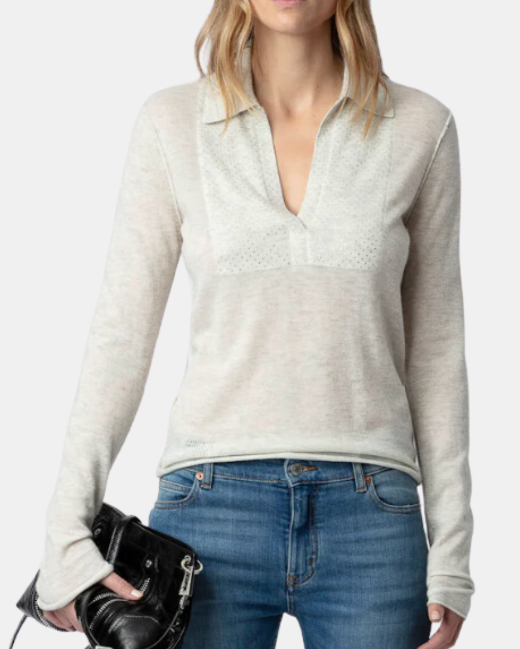 SALLY DIAMANTE CASHMERE SWEATER IN NEIGE - Romi Boutique