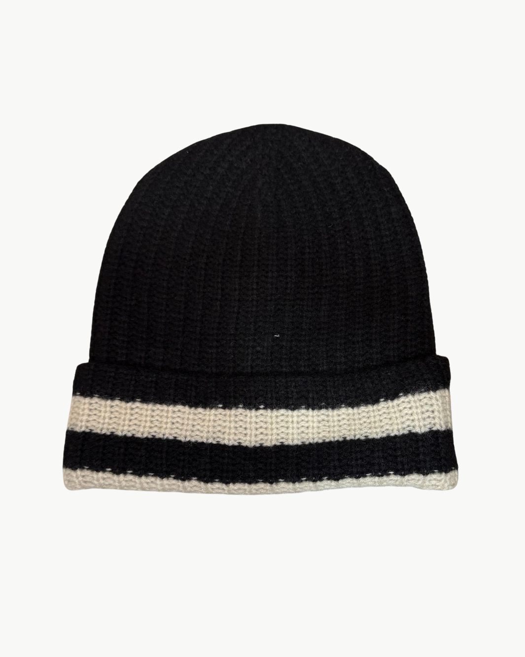 CASHMERE LUXE BEANIE IN BLACK/NATURAL