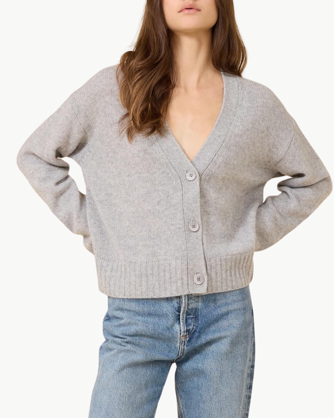 ASTER CASHMERE CARDIGAN IN HEATHER GREY