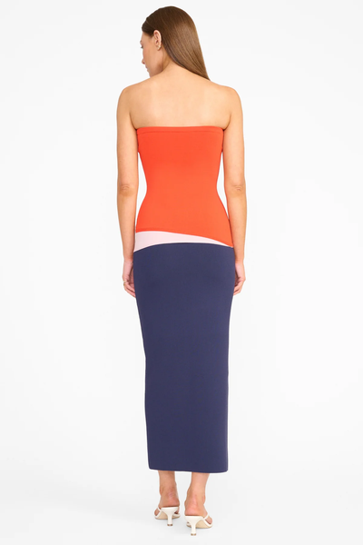 LA SERENA DRESS IN CAYENNE/NAVY/CARNATION