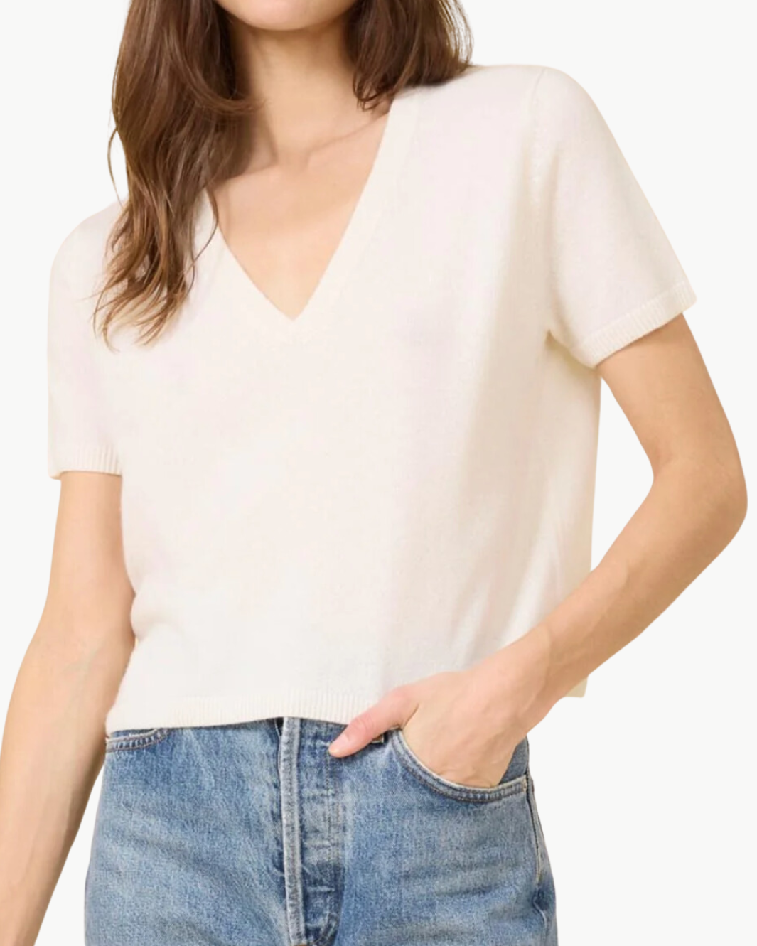 KADRI CASHMERE VNECK TEE IN IVORY