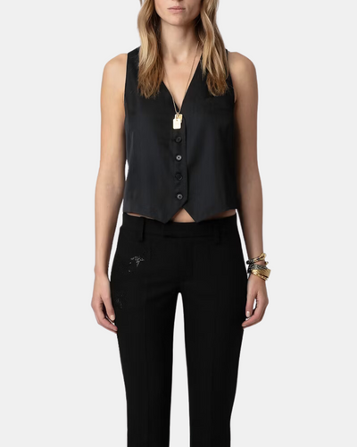 EMAUX SATIN VEST IN NOIR - Romi Boutique