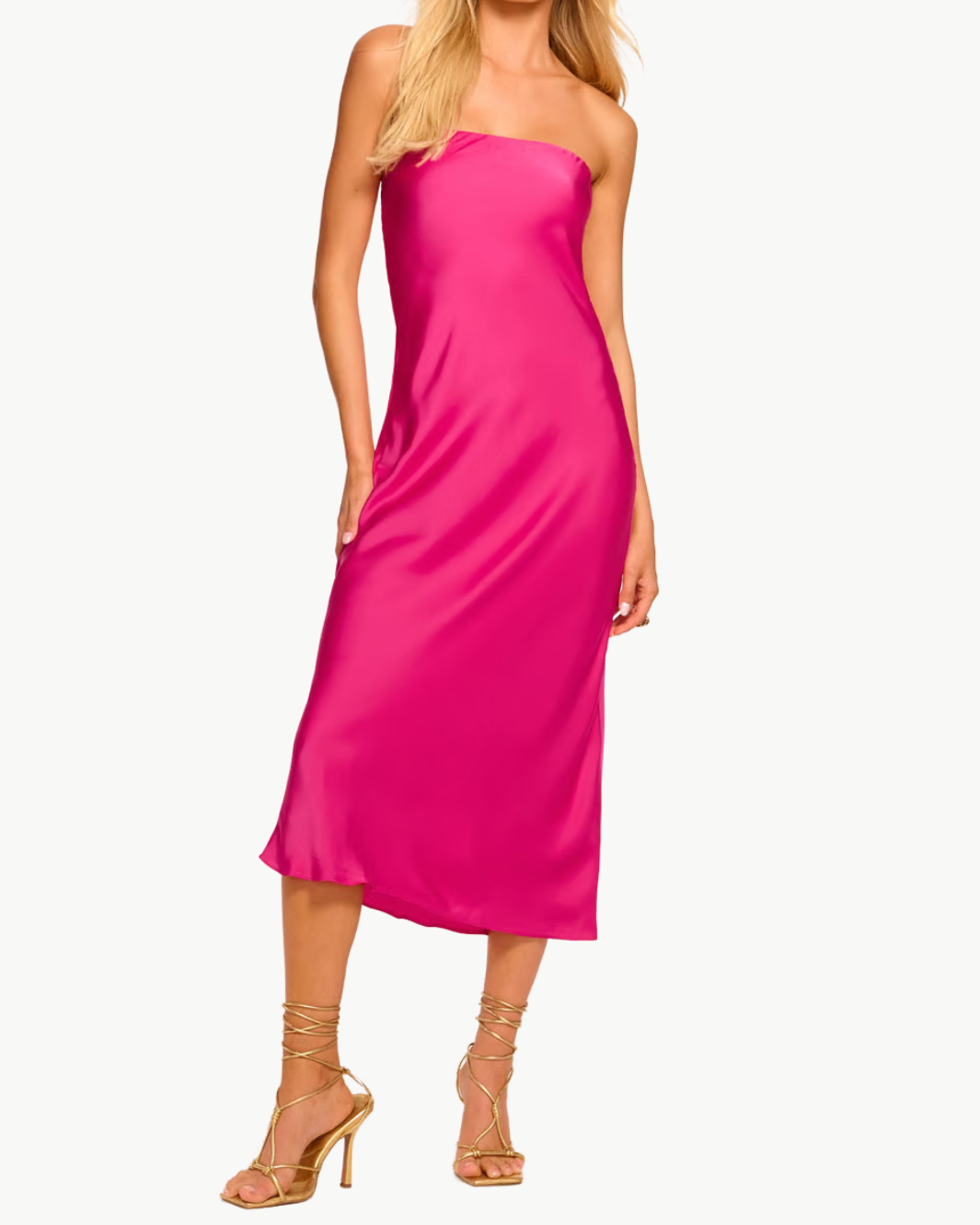 SHAUNA STRAPLESS MIDI DRESS IN PINK PETUNIA