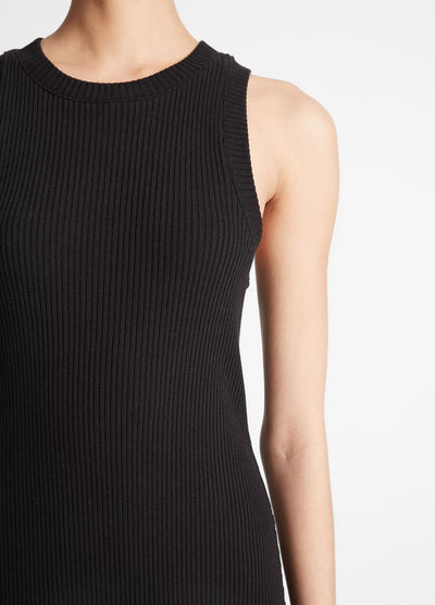 RIBBED HIGH NECK TANK DRESS IN BLACK - Romi Boutique