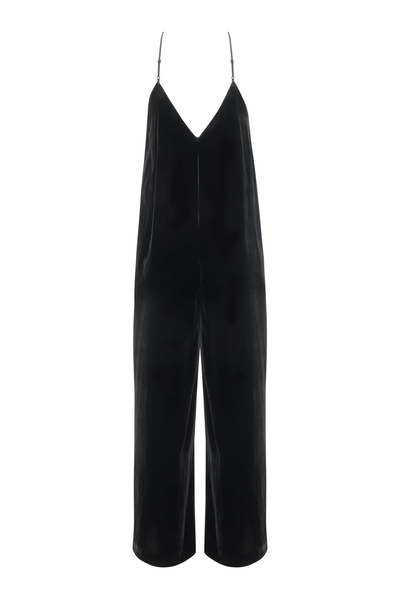 VELVET STRAP JUMPSUIT IN BLACK