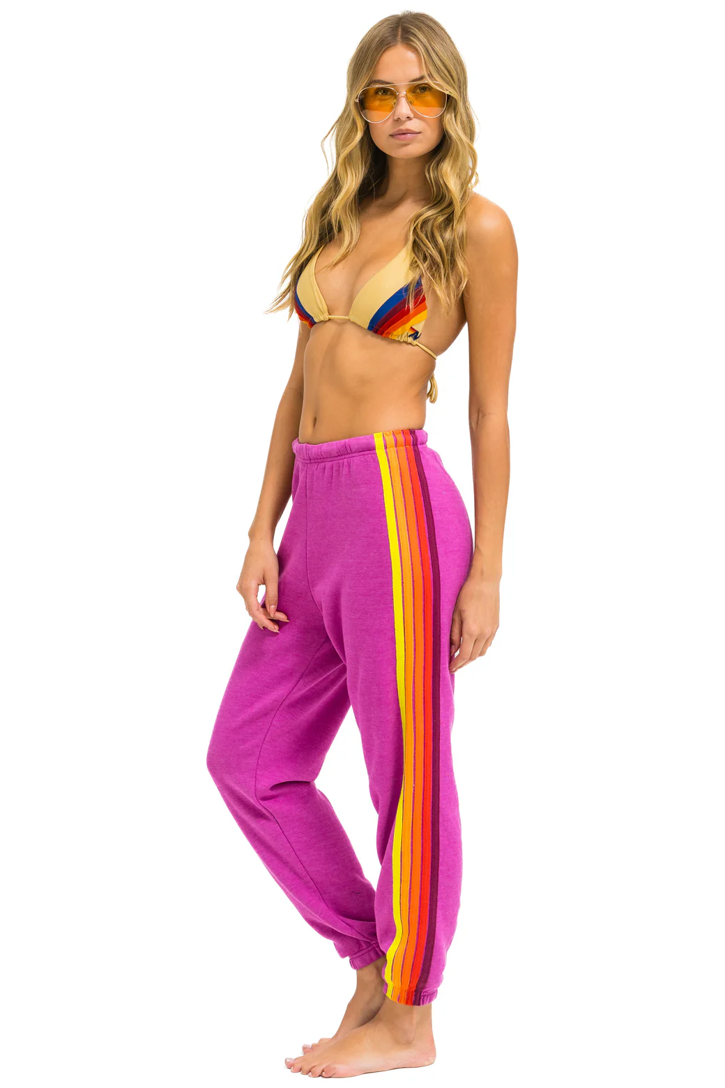 5 STRIPE WOMENS SWEATPANT IN MAGENTA/ORANGE YELLOW