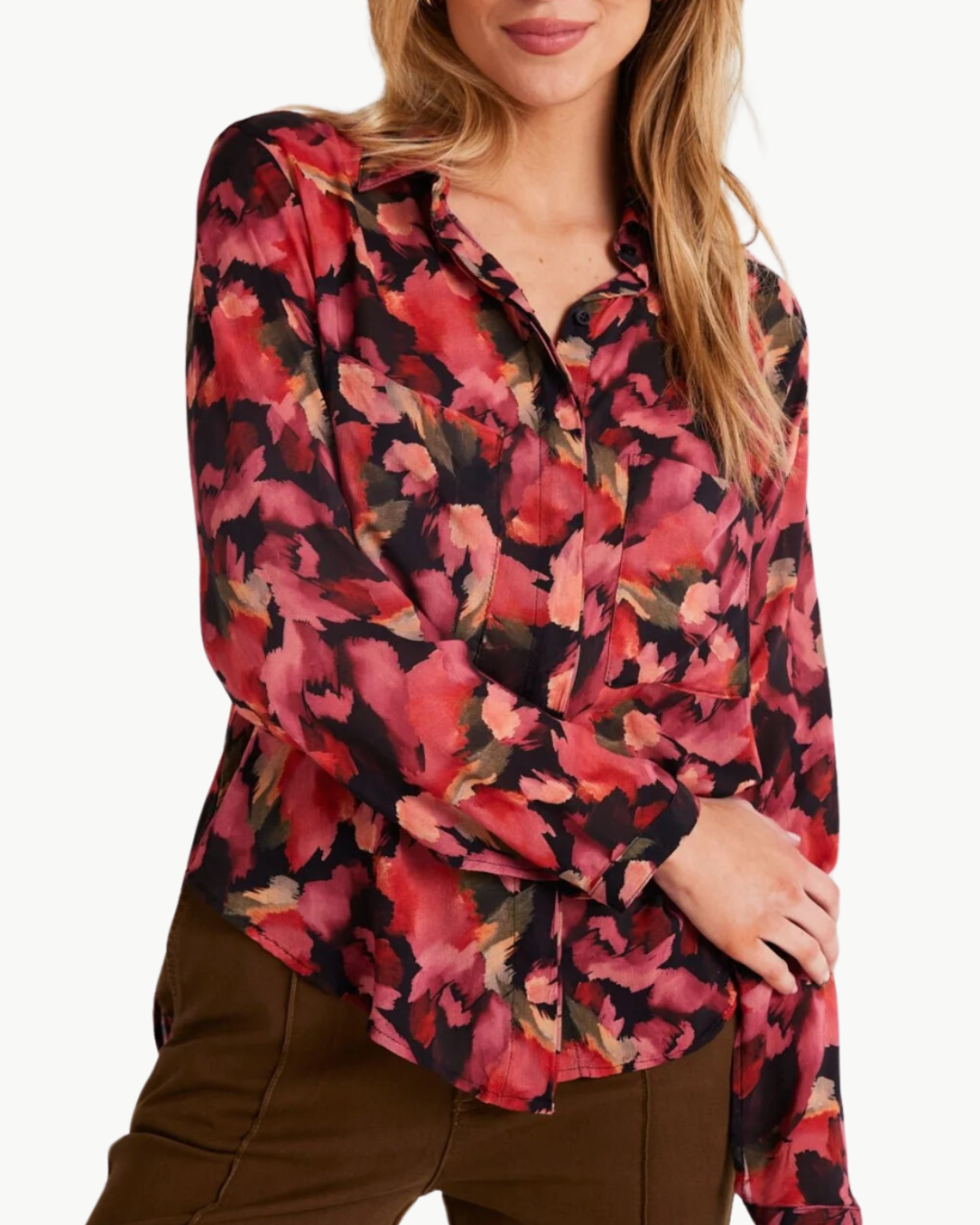 FULL BUTTON DOWN HIPSTER SHIRT IN AUTUMN BLOOM PRINT