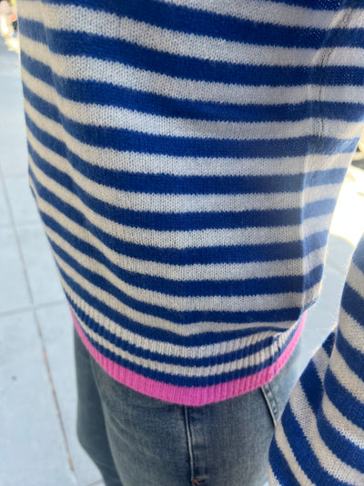 TIPPED LITTLE STRIPE CREW IN BRIGHT BLUE AND CEMENT