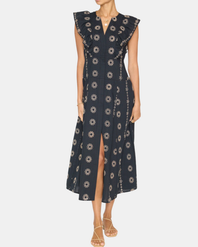 AURORA EYELET DRESS IN BLACK AND BEIGE