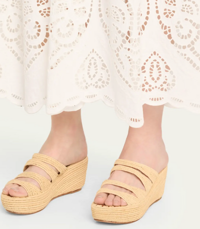 MEDI RAFFIA WEDGE SLIDE SANDALS IN NATURAL - Romi Boutique