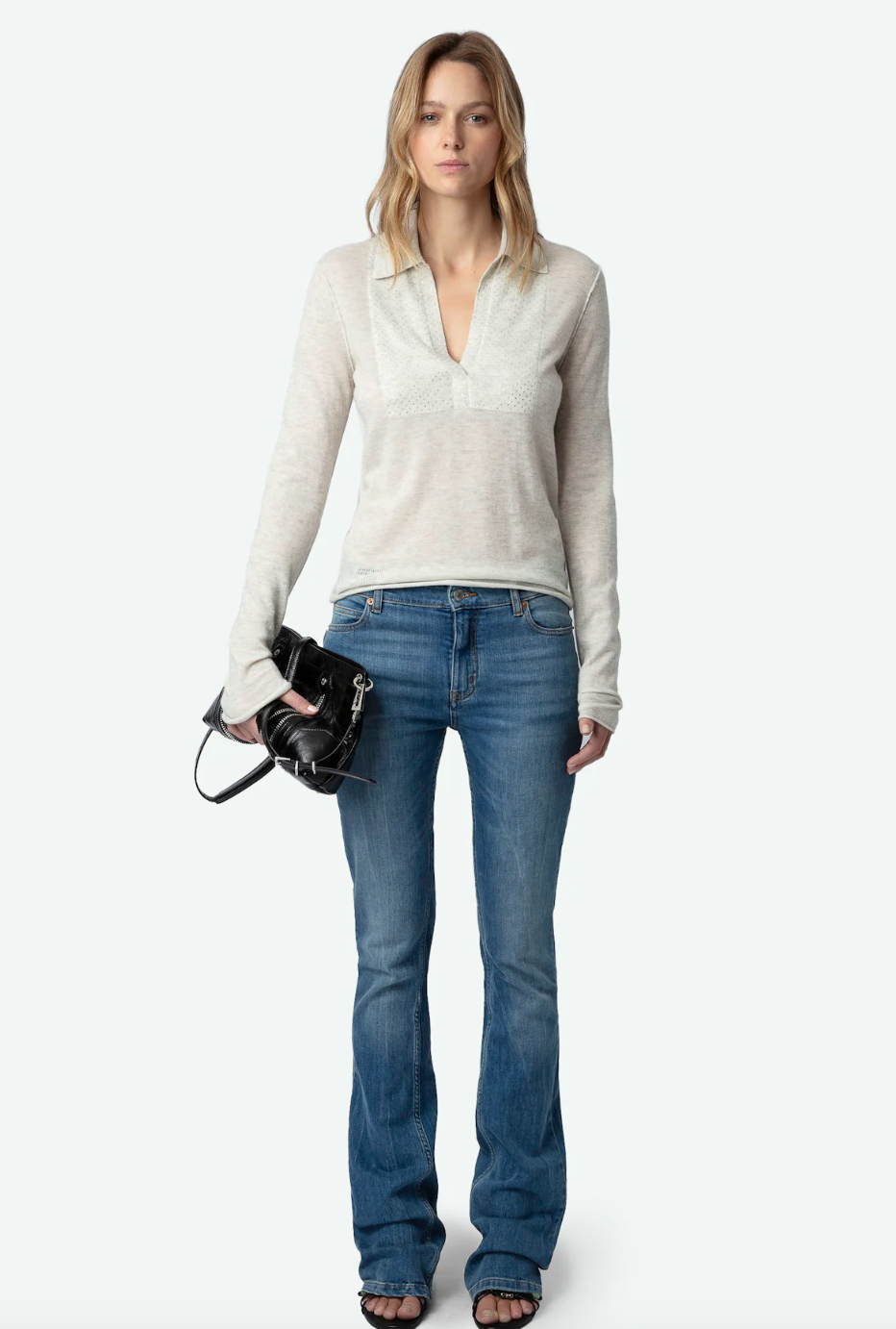 SALLY DIAMANTE CASHMERE SWEATER IN NEIGE - Romi Boutique