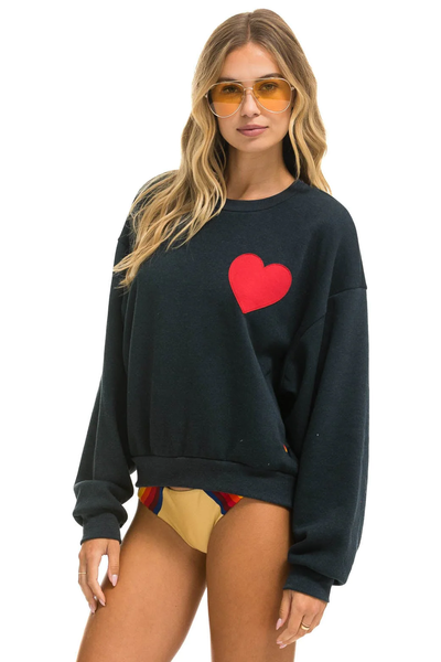 HEART STITCH RELAXED CREW SWEATSHIRT IN CHARCOAL