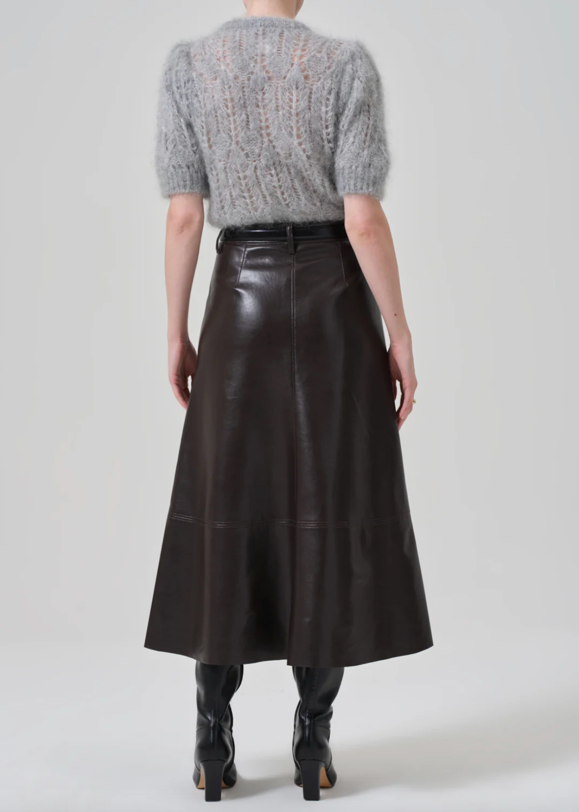 CASSIA LEATHER SKIRT IN CHOCOLATE DARK BROWN