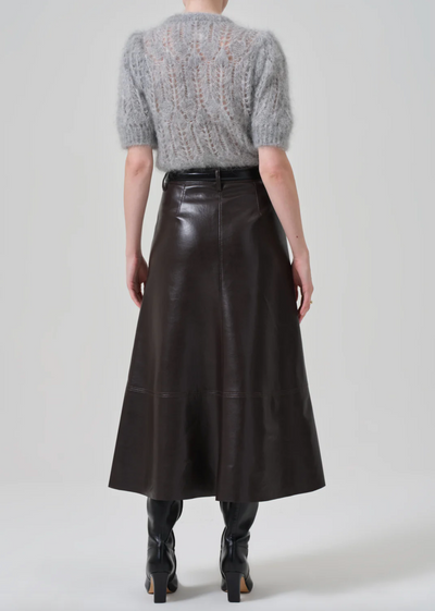 CASSIA LEATHER SKIRT IN CHOCOLATE DARK BROWN