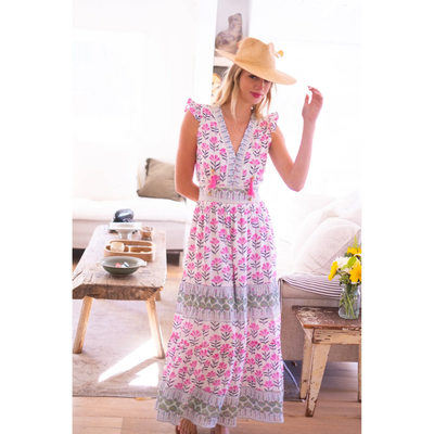 ANNABELLE MAXI IN FUSCHIA NAVY FLOWER