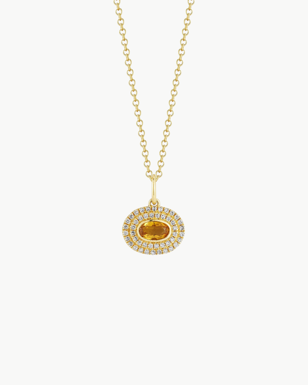 DIAMOND AND OVAL CITRINE GEM NECKLACE IN 14K YELLOW GOLD