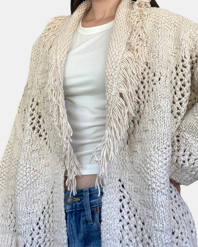 FRINGED SHAWL COLLAR JACKET IN SAND