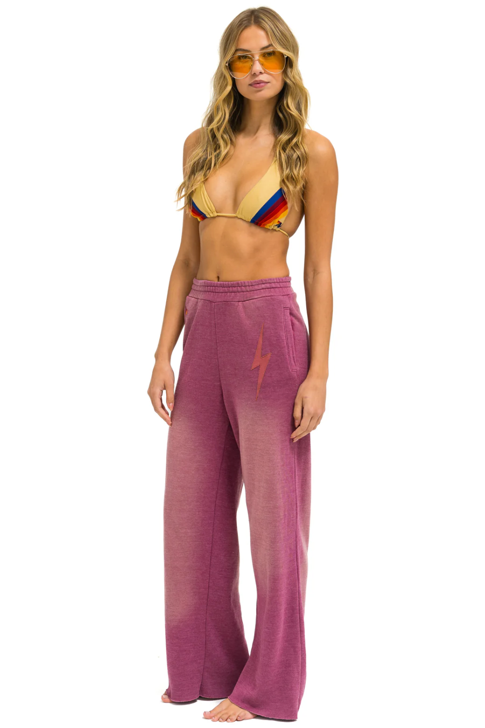 BOLT STITCH WIDE LEG POCKET SWEATPANTS IN FADED BERRY