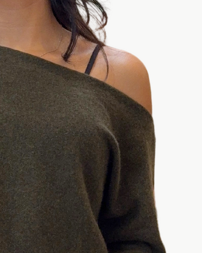 CASHMERE OFF THE SHOULDER TOP IN ARMY