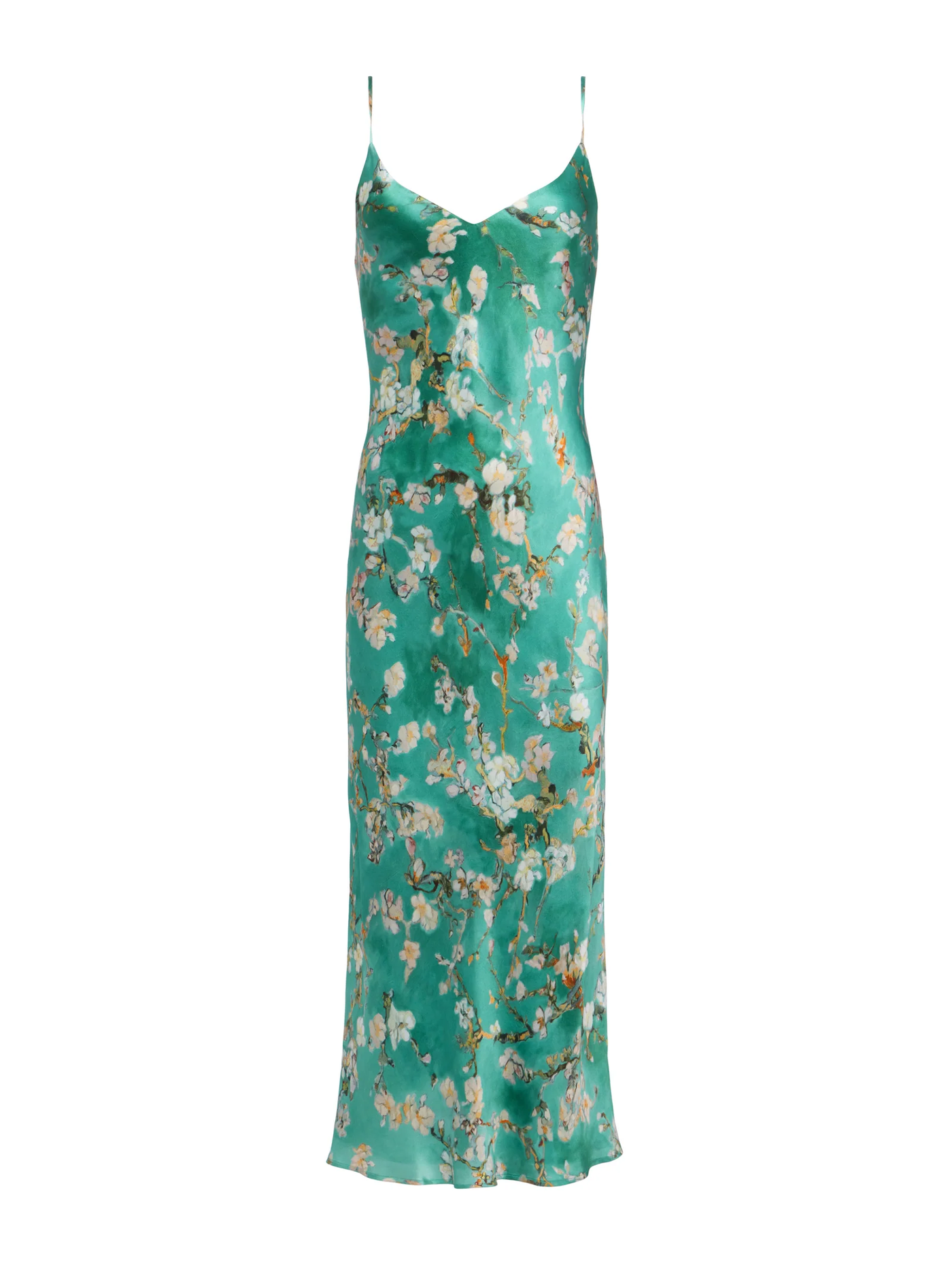 SERIDIE SLIP DRESS IN TEAL MULTI WATERCOLOR CHERRY BLOSSOM