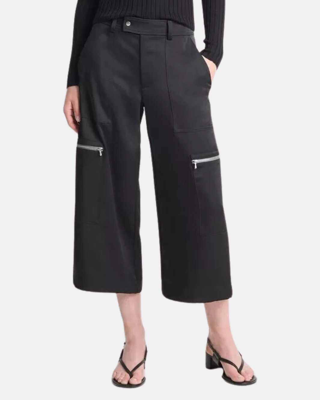 LOW RISE SATIN PARACHUTE CROP PANT IN BLACK