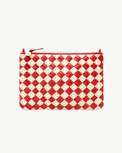 FLAT CLUTCH IN ROSSA AND CREAM PUFFY WOVEN NAPPA