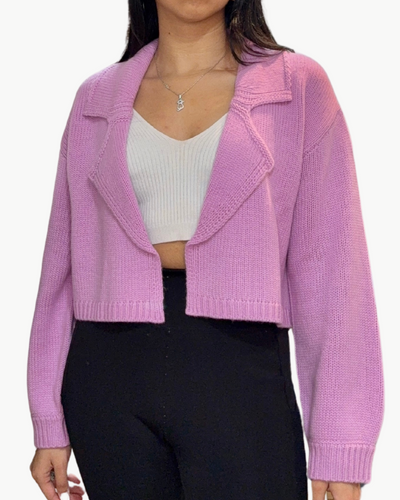 TYRA RELAXED COLLARED CARDIGAN IN ORCHID